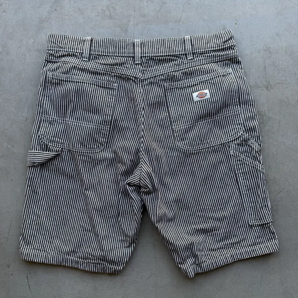 Dickies Hickory Striped Carpenter Shorts Mens Size 36 Workwear Utility Denim